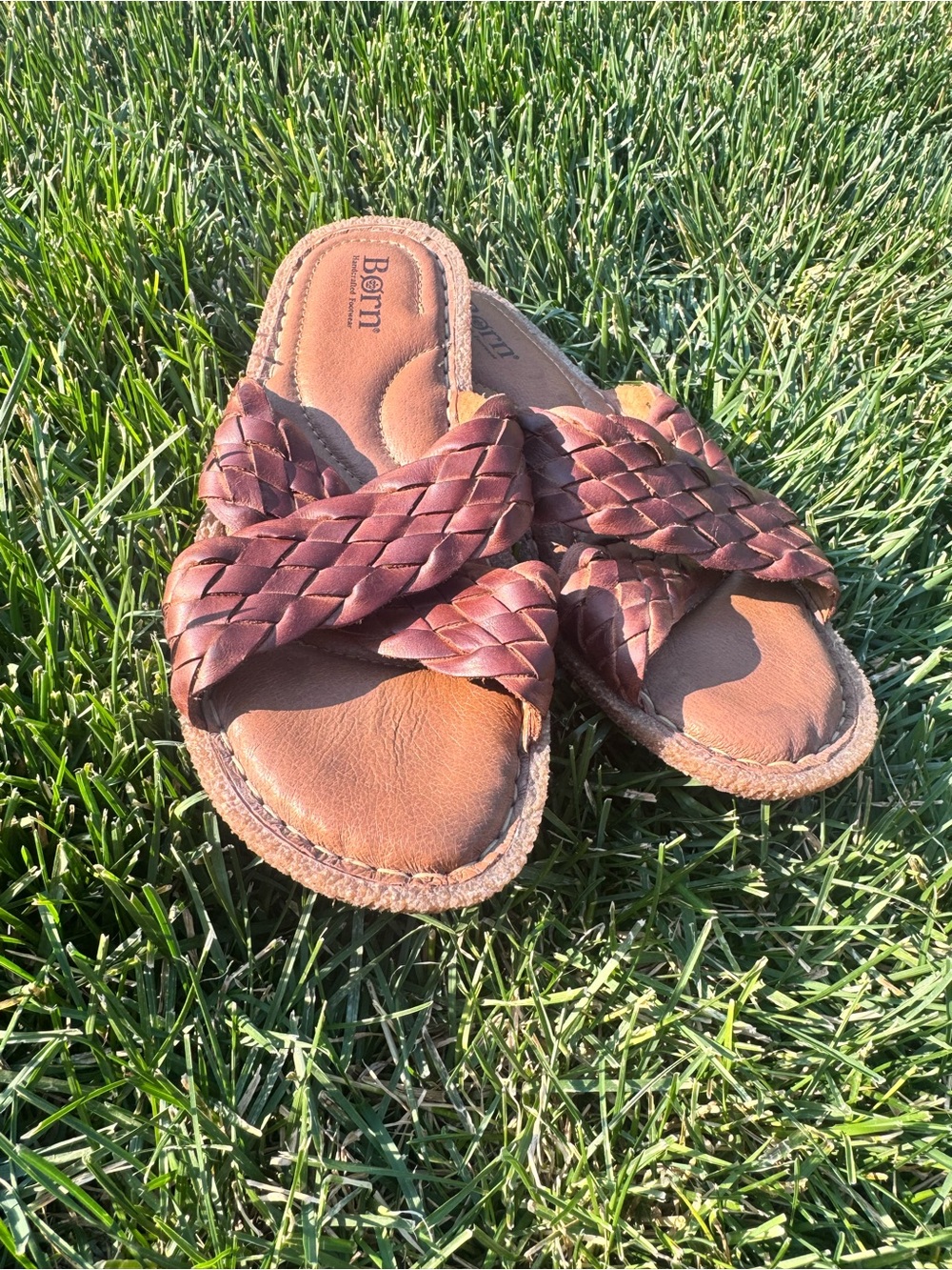 Born Brook Woven Leather Slide Sandals Brown Size 7 EU 38 - Picture 2 of 8